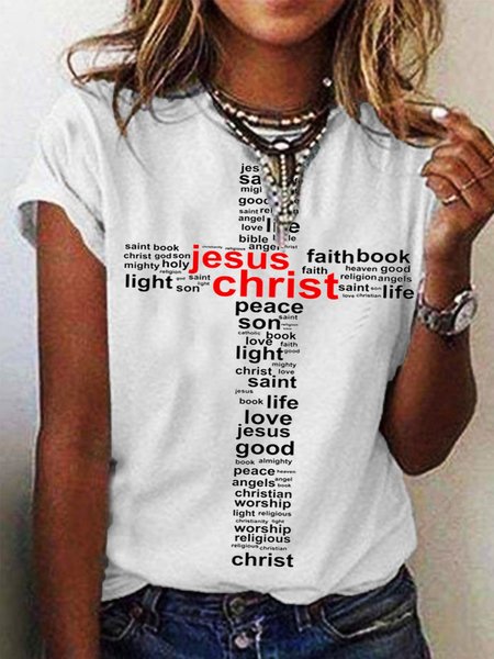 

Regular Fit Casual Letter Short Sleeve T-Shirt, White, T-Shirts