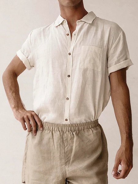 

Men's Cotton Linen Style Short Sleeve Shirt, White, Shirts ＆ Blouse