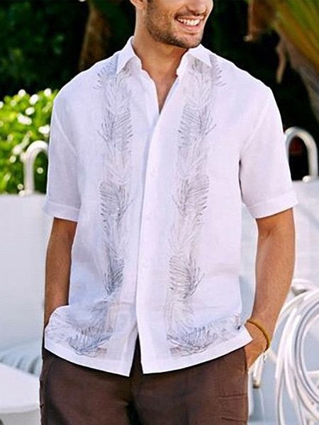 

Men's Cotton Linen Style Short Sleeve Shirt, White, Shirts ＆ Blouse
