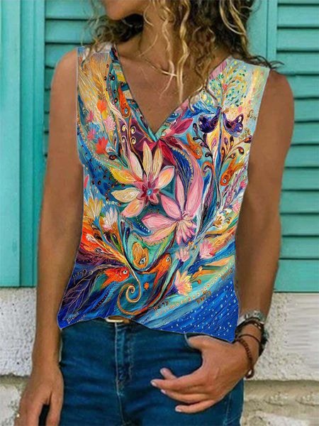 

Loosen V Neck Casual Knit Tank, Multicolor, Tank Top
