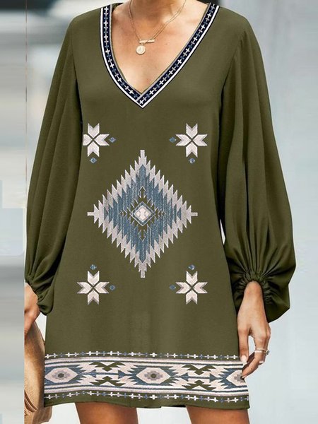 

Tribal Casual Cotton Blends Long Sleeve Knit Dress, Green, Dresses