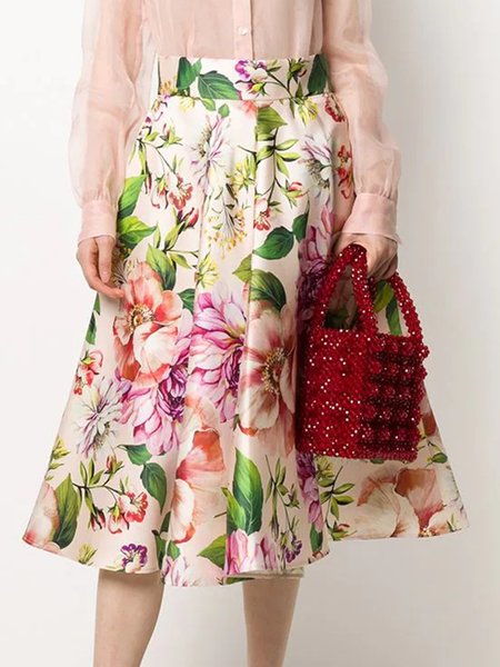 

Elegant Floral Regular fit Midi Skirt, Multicolor, Midi Dresses