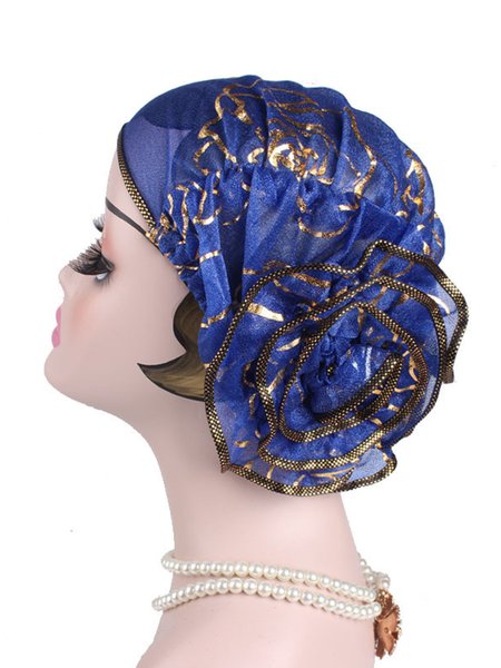 

JFN Vintage Chiffon Lace Flower Hat, Royal blue, Women Hats