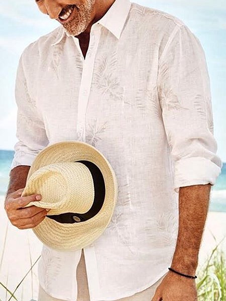 

Men's Cotton Linen Style Long Sleeve Shirt, White, Shirts ＆ Blouse