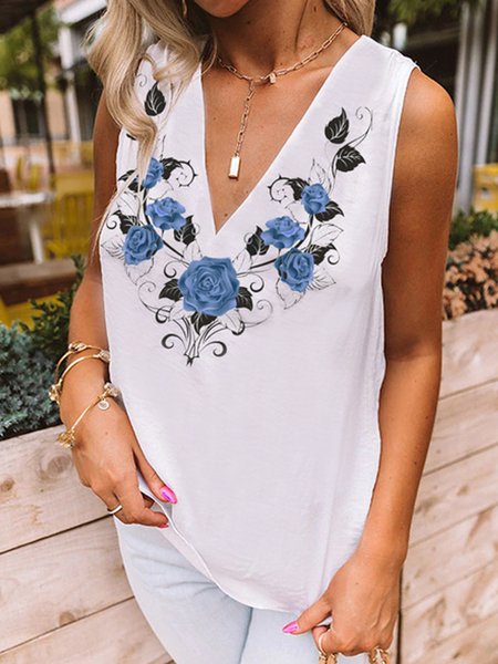 

Floral print spring new hot discount super nice casual ladies vest, White, Tanks & Camis