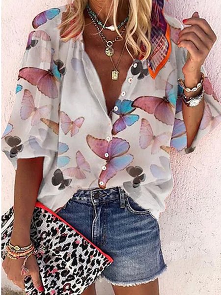 

Vacation Butterfly Long Sleeve Blouse, White, Shirts & Blouses