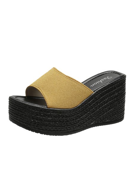 

Plain Wedge Platform Resort Slippers, Yellow, Sandals