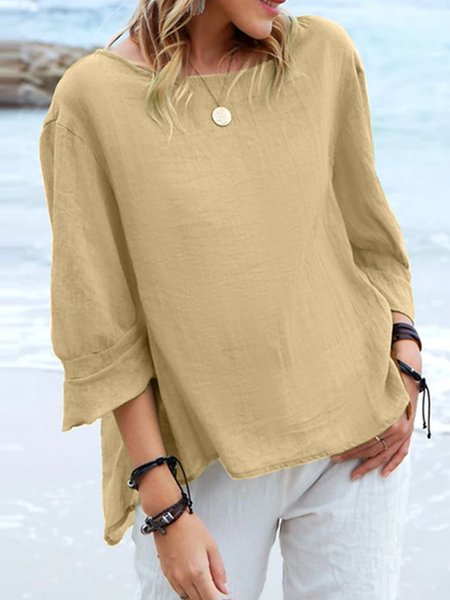 

Loosen Vacation Crew Neck Mid Sleeve Blouse, Yellow, Blouses & Shirts