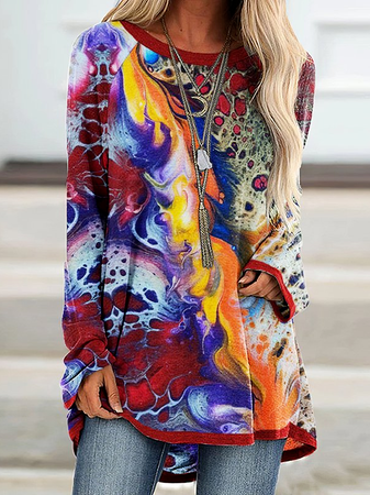 

Ombre Crew Neck Casual Ombre Long Sleeve T-Shirt, Multicolor, Long sleeve tops