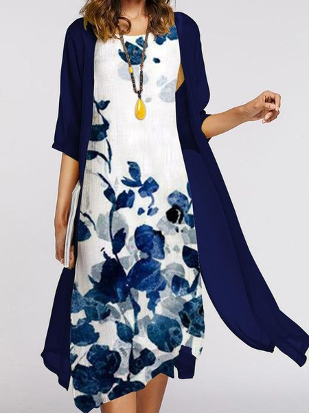 

Cotton Crew Neck Short Sleeve women Dress, Blue, Dresses