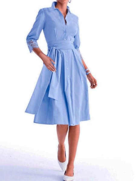 

Spring A-line Elegant Daily Lightweight Three Quarter Dresses, Blue, Midi Dresses