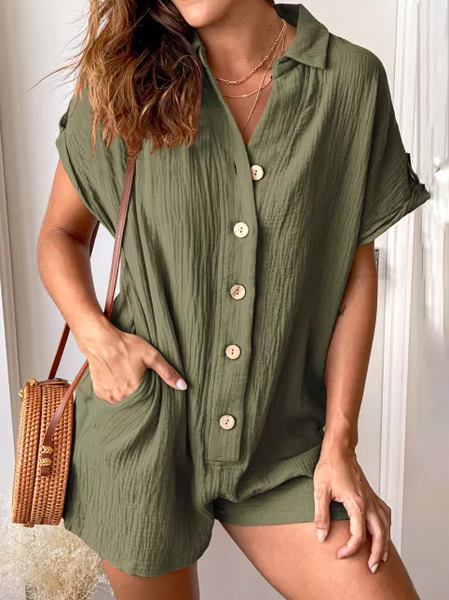 

Linen Plain Loosen Casual Jumpsuit & Romper, Green, Jumpsuits