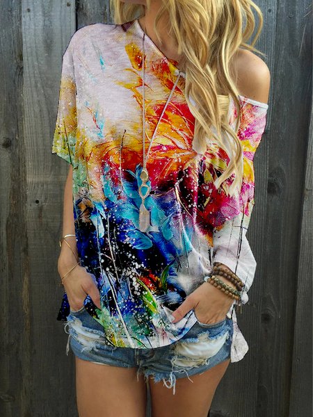 

Floral Print Spring New Hot Deals Super Nice Casual Ladies Tops, Multicolor, T-Shirts