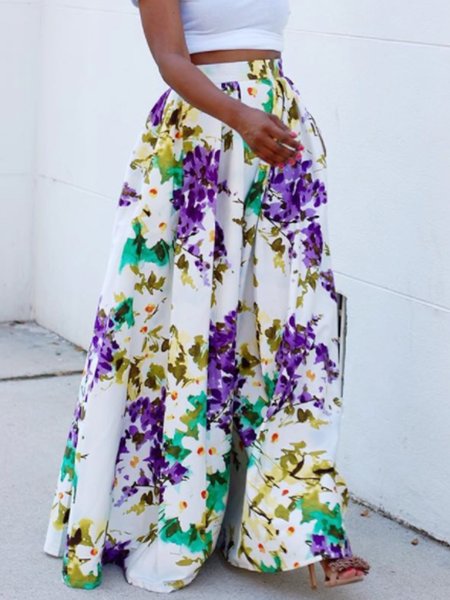 

Vacation Daily Printed Wide Leg Pants, Multicolor, Wide Leg Pants