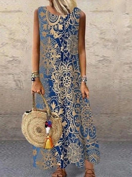 

Sleeveless Casual Plus Size Printed Dress, As picture, Maxi Dresses