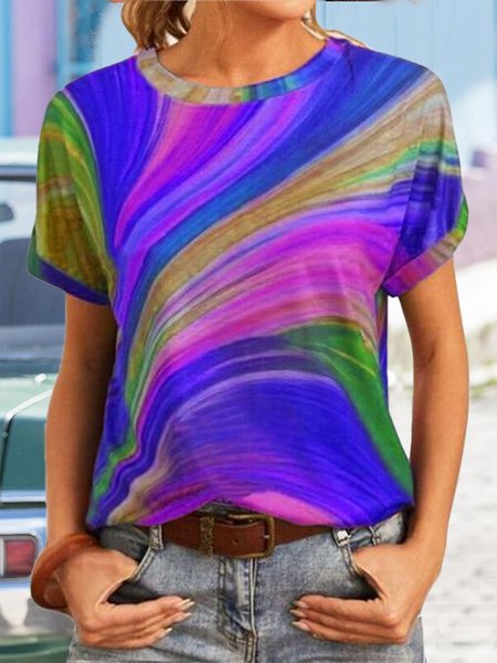 

Abstract Print Casual Vacation Raglan Sleeve Round Neck T-Shirt, Multicolor, T-Shirts