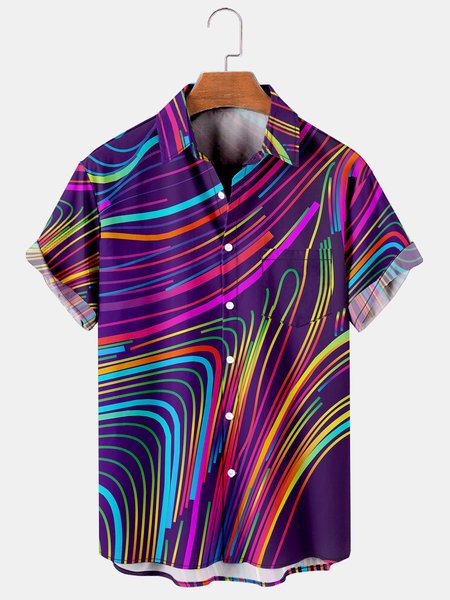 

3D Abstract Graphic Men's Short Sleeve Casual Shirt, Purple, Men's Floral shirt