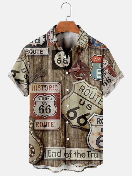 

Vintage Graphic Men's Short Sleeve Casual Shirt, Cameo brown, Men's Floral shirt