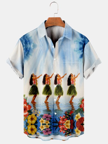 

Vintage Hawaiian Men's Short Sleeve Casual Shirt, Blue, Men's Floral shirt