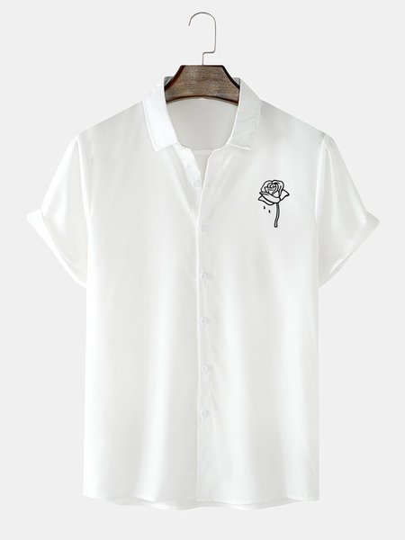 

Men's Rose Graphic Print Short Sleeve Shirt, White, Shirts ＆ Blouse