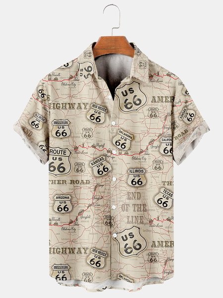 

Vintage Graphic Men's Short Sleeve Casual Shirt, Light yellow, Men's Floral shirt