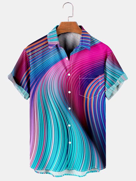 3D Abstract Graphic Men's Short Sleeve Casual Shirt, Blue, Men's Floral shirt