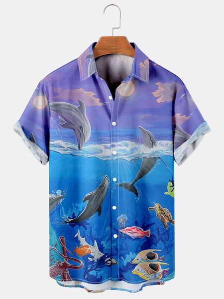 

Marine Graphic Men's Casual Short Sleeve Shirt, Blue, Men's Floral shirt