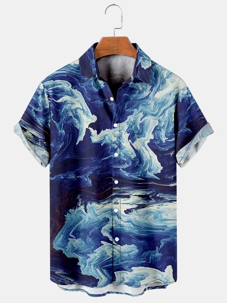 

Men's 3D Line Print Casual Breathable Hawaiian Short Sleeve Shirt, Purplish blue, Men's Floral shirt