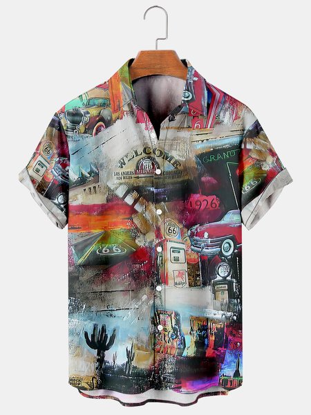 

Vintage Graphic Men's Short Sleeve Casual Shirt, Red, Men's Floral shirt