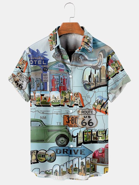 

Vintage Graphic Men's Short Sleeve Casual Shirt, Blue, Men's Floral shirt