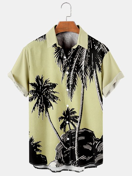 

Vintage Coconut Tree Graphic Men's Casual Shirt, As picture, Men's Floral shirt