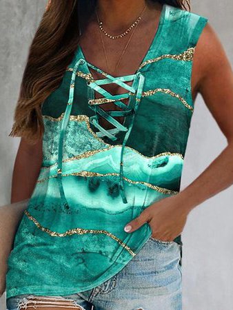 

V Neck Casual Ombre Knit Tank, Green, Tanks & Camis