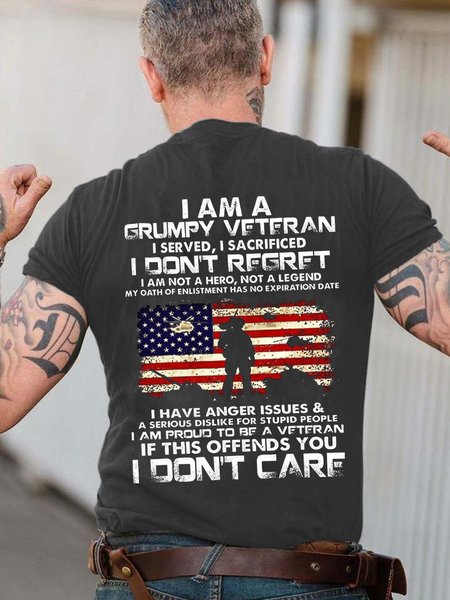 

I Am A Grumpy Veteran I Served I Sacrificed I Don't Regret Vintage Crew Neck Cotton Short Sleeve T-Shirt, Deep gray, T-shirts