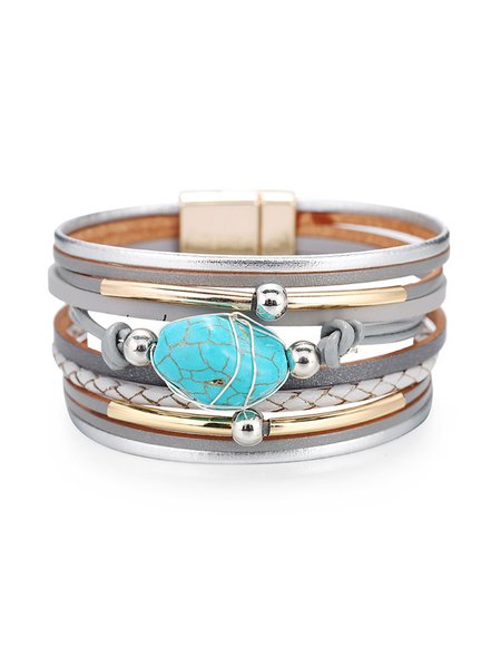 

Boho Ethnic Leather And Turquoise Bracelet, Gray, Bracelets