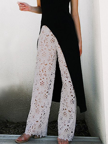 

Regular Fit Casual Solid Pants, White, Wide Leg Pants