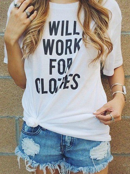 

Letter Print Spring New Explosive Trends Super Good-looking Casual Ladies T-Shirts, White, T-Shirts