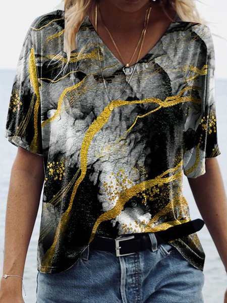 

Regular Fit V Neck Casual Short Sleeve T-Shirt, Multicolor, T-Shirts