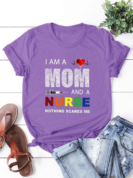 

I Am A Mom and A Nurse Nothing Scares Me T-Shirt, Purple, T-shirts