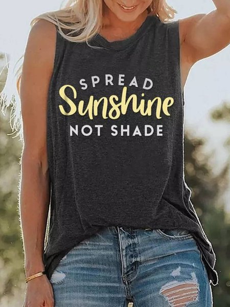 

Letter Round Neck Casual Knit Tank, Deep gray, Tank Top
