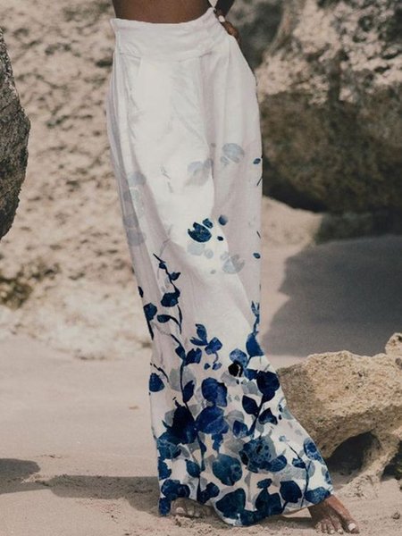 

Floral Loosen Pants, White, Pants
