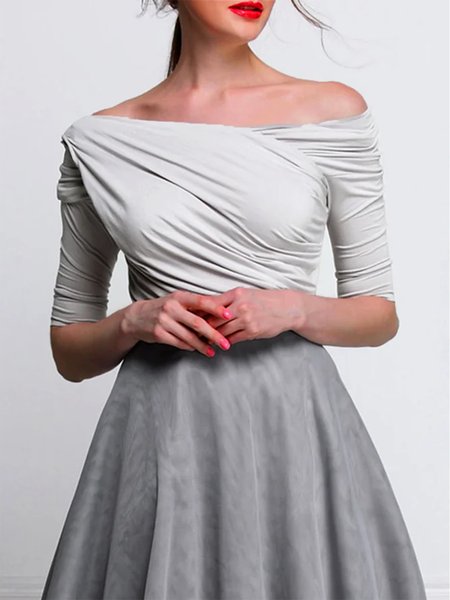 

Elegant Solid Skinny Half Sleeve T-Shirt, Light gray, Tees