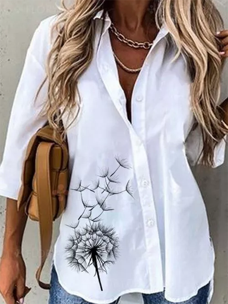 

Dandelion Shirt Collar Casual Long Sleeve Blouse, White, Blouses & Shirts
