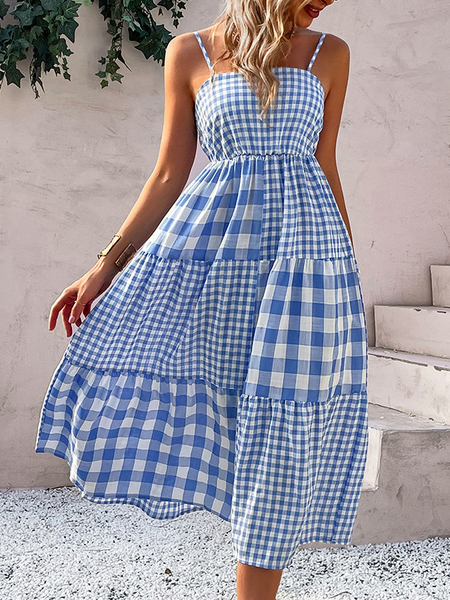 

Vacation Regular Fit Geometric Short Sleeve women Dress, Blue, Casual Dresses