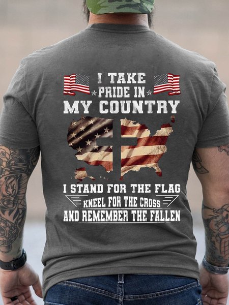

I Take Pride In My Country I Stand For The Flag Kneel For The Cross And Remember The Fallen Cotton Short Sleeve T-Shirt, Deep gray, T-shirts
