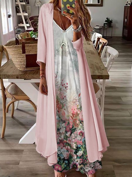 

Floral Spaghetti Two Piece Sets, Pink, Maxi Dresses