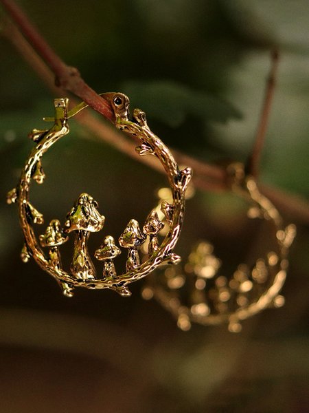 

Antique Gold Alloy Mushroom Earrings, Golden, Earrings