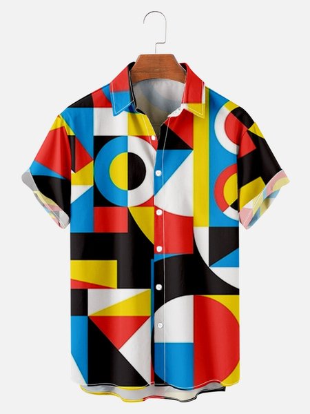 

Mens Colorful Plaid Print Loose Short Sleeve Hawaiian Shirts, Black, Men's Floral shirt