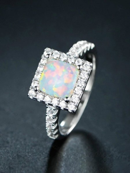 

Vintage Square Opal Ring, White, Rings