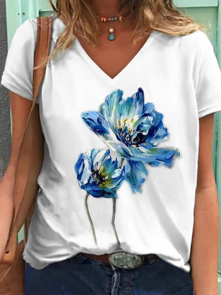 

Casual Floral Regular Fit Short Sleeve T-Shirt, White, T-Shirts