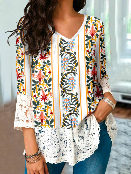 

Loosen V Neck Long Sleeve Tops, As picture, Tops